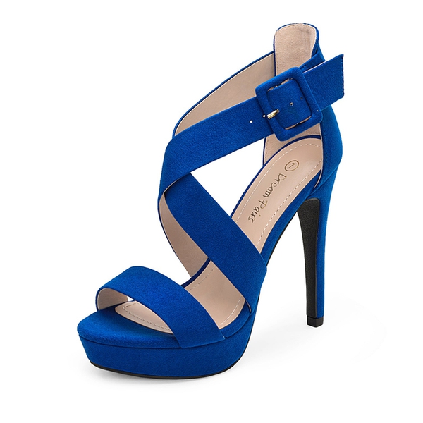 High Heel Strappy Platform Sandals - ROYAL BLUE SUEDE -  0